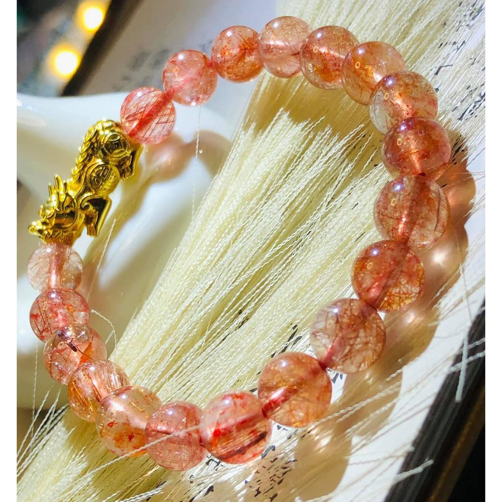 Vòng tay đá. Thach Anh Tóc Đỏ Mix Tỳ Hưu Vàng