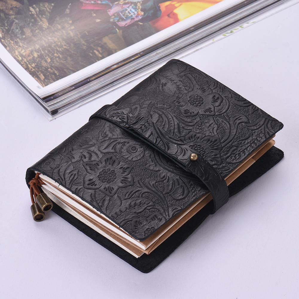 Leather Vintage Embossed Pattern Travel Journal Notebook Lined Blank Grid Paper Diary Refillable Notepad Gift for Men &