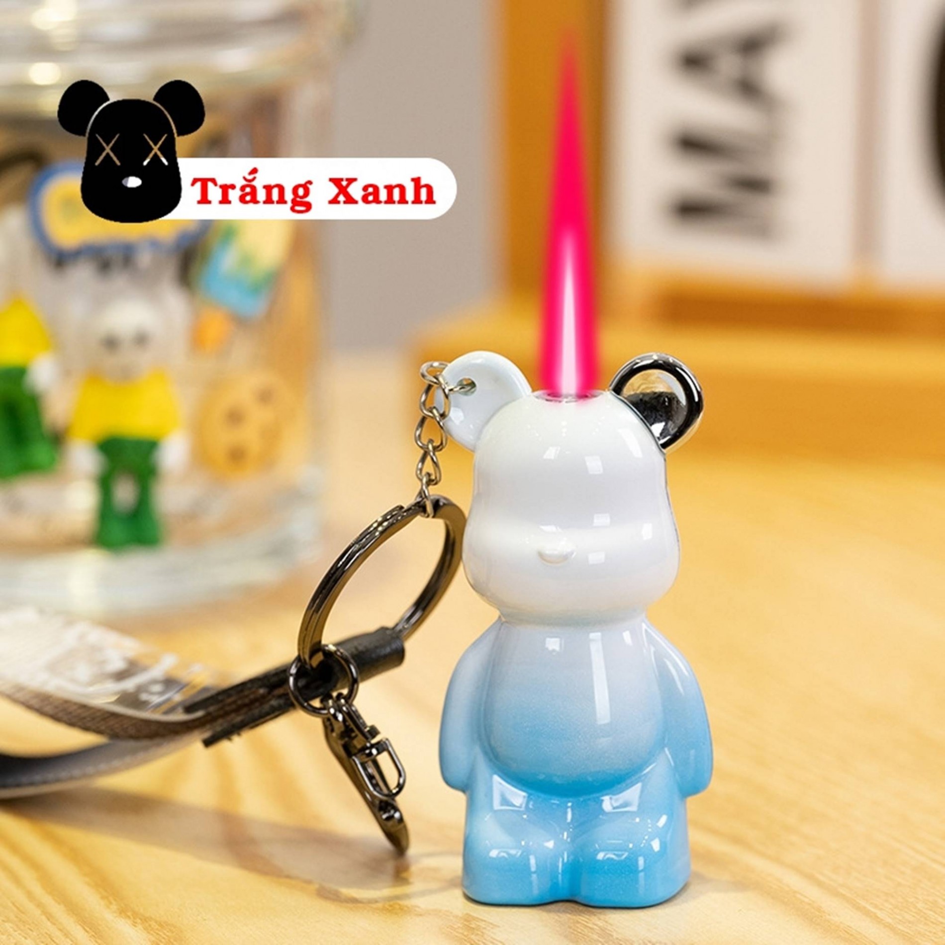 Hột quẹt bật lửa khè móc khóa hình gấu BEARBRICK màu cầu vòng - xài gas