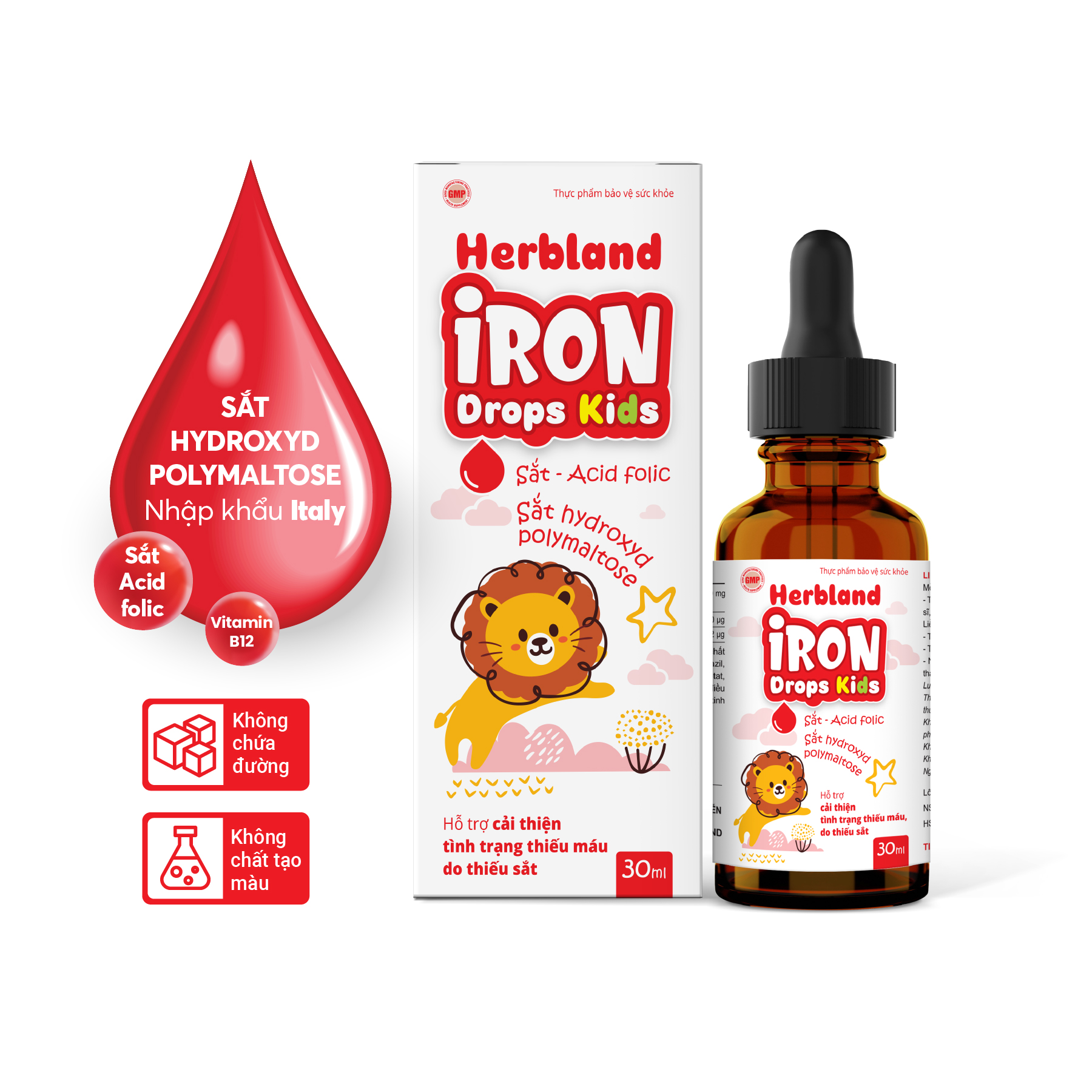 Siro IRON DROPS KIDS bổ sung Sắt hữu cơ, Acid folic, Vitamin B12 cho trẻ 1 lọ x 30ml