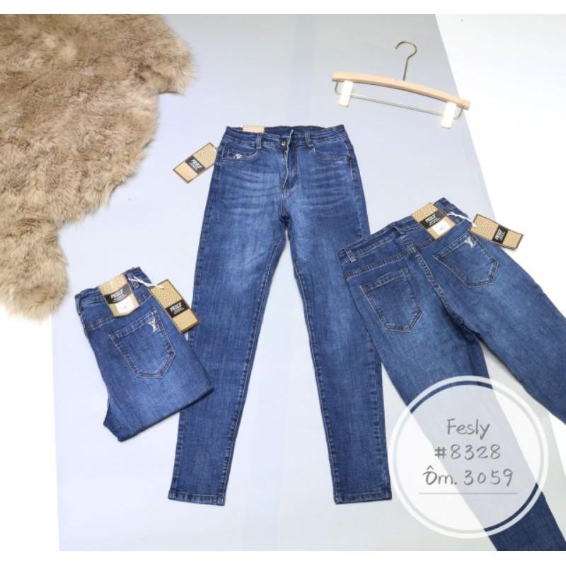 Quần Jeans Nữ Xanh Trơn Lưng Cao