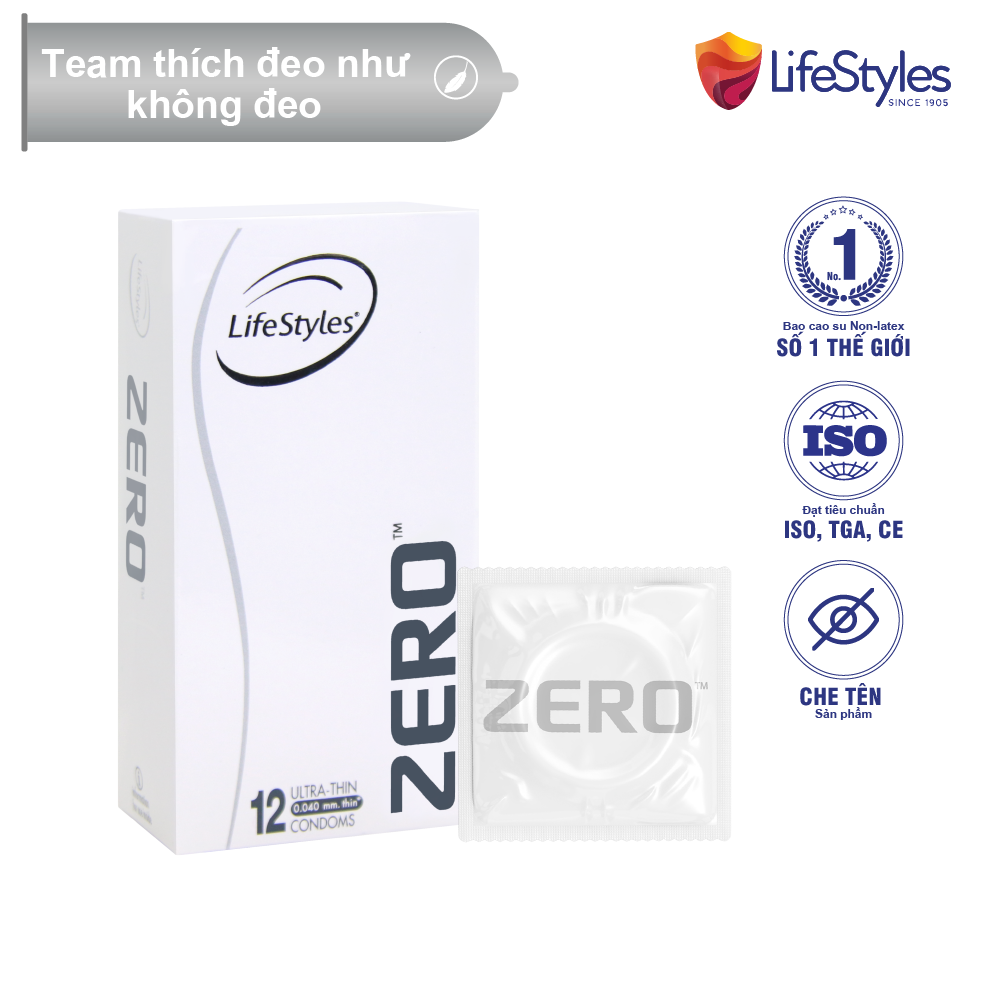 Bao Cao Su LifeStyles ZERO Cao Cấp Siêu Mỏng Tuyệt Đối, Dẻo Dai  - Hộp 12 bao