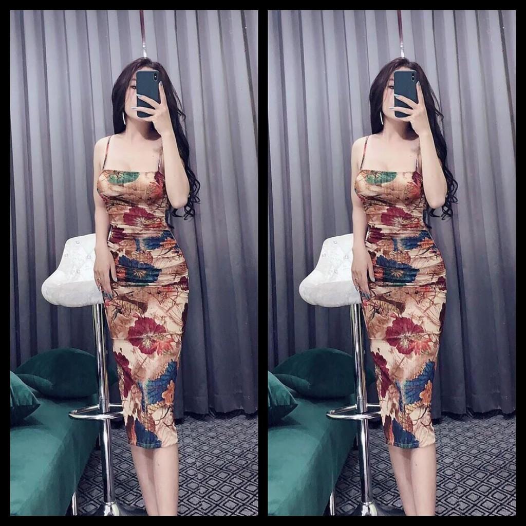 Đầm body 2s họa tiết hoa in nhiệt kèm mút xịn xò