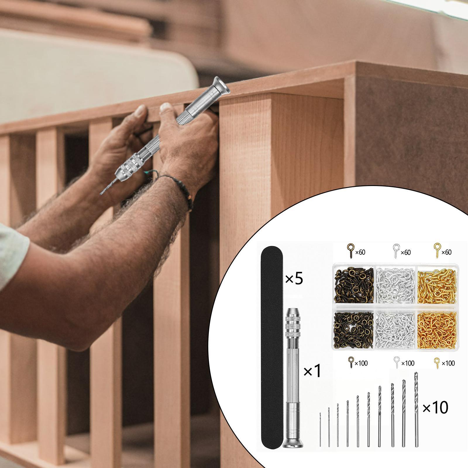 Pin Vise Kit Micro Hand Resin Drill, 10Pcs Mini Drills , 300Pcs Screw Eye Pins for Resin, Plastic, DIY Jewelry, Key Chain Making