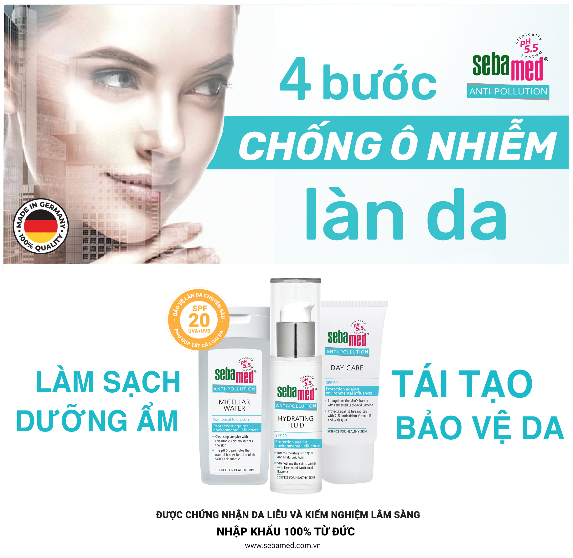 Sữa dưỡng cấp ẩm bảo vệ da SPF20 Sebamed Anti Pollution Hydrating Fluid - All Skin pH5.5