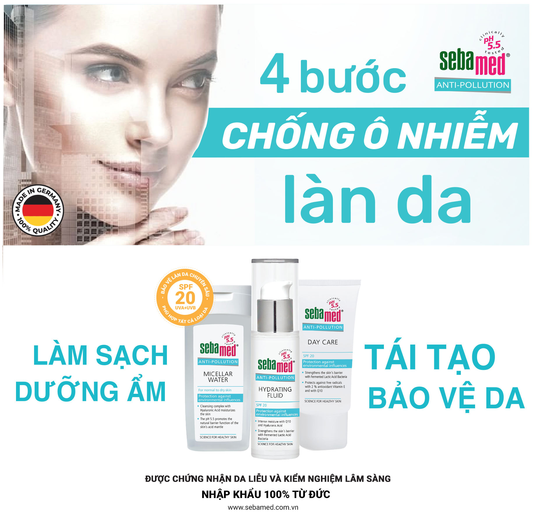 Sữa dưỡng cấp ẩm bảo vệ da SPF20 Sebamed Anti Pollution Hydrating Fluid - All Skin pH5.5 (30ml)