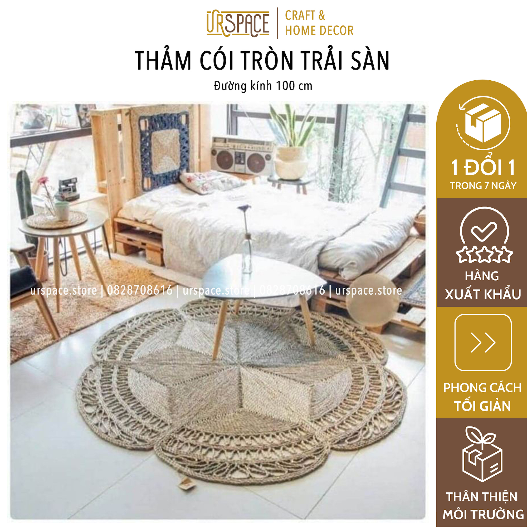 Thảm cói tròn thảm trải phòng khách thảm chụp ảnh đường kính 100cm/ Round water hyacinth rugs for living room