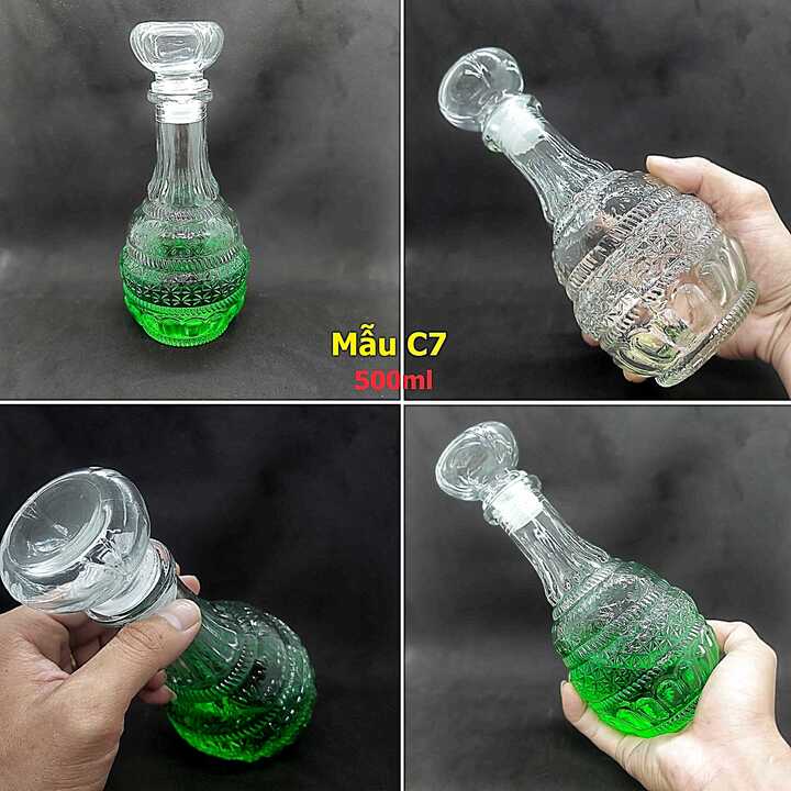 Chai Thủy Tinh cao cấp 500ML TRỤ TRÒN họa tiết THÁP PHẬT nổi siêu trong