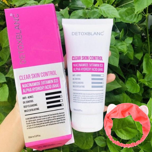 Sữa Rửa Mặt Chăm Sóc Da Nhờn Mụn, Nhạy Cảm Detox BlanC Clear Skin Control - Tặng Kèm Băng Đô Tai Mèo