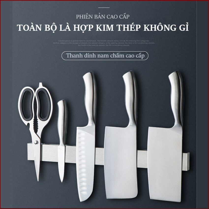 Giá để dao từ tính nhà bếp Giá để dao treo tường bằng inox sus 304 Nam châm Nam châm Giá để dao từ tính gắn tường Không cần đục lỗ