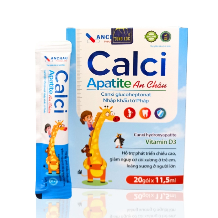 Canxi Hữu Cơ Cho Bé Calci Apatite An Châu Phòng Còi Xương, Giúp Bé Phát Triển Chiều Cao Vượt Trội (Hộp 20 Gói)