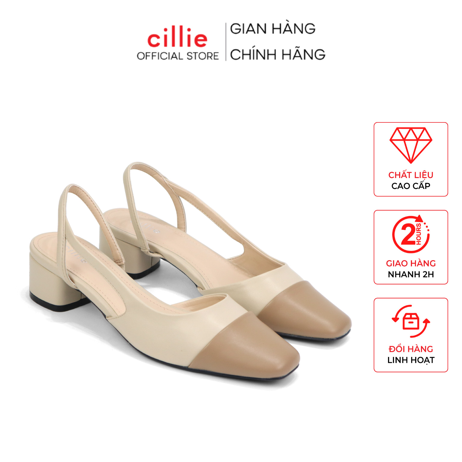 Giày sandal cao gót bít mũi phối màu thời trang Cillie 1114