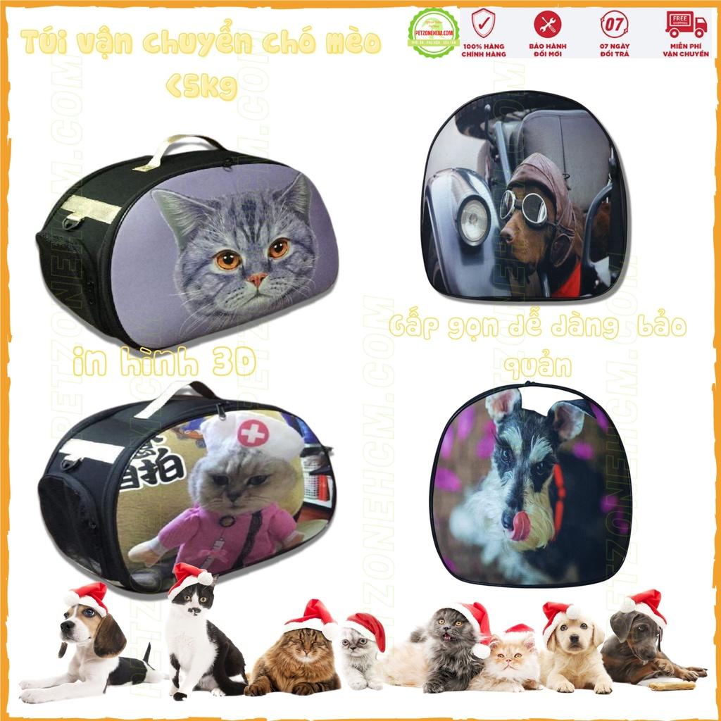 Túi vận chuyển chó mèo gấp gọn - túi du lịch,In hình 3D,size S vừa với chó < 6KG và Mèo < 10kg | PetZoneHCM