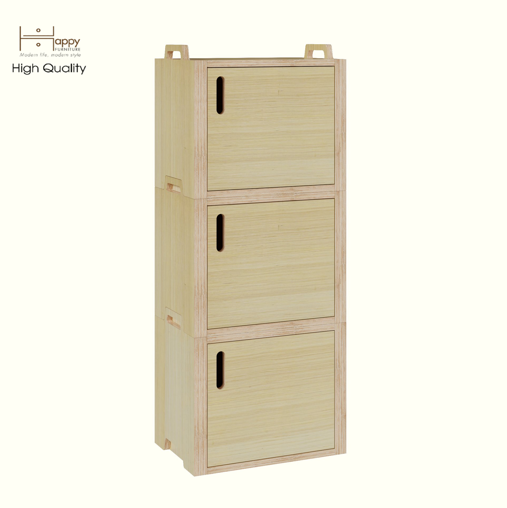 HAPPY FURNITURE , Gỗ tự nhiên , Tủ lưu trữ 3 cửa mở gỗ Plywood - GAMOR , TCM_205 , 45cm x 30cm x 112cm DxRxC