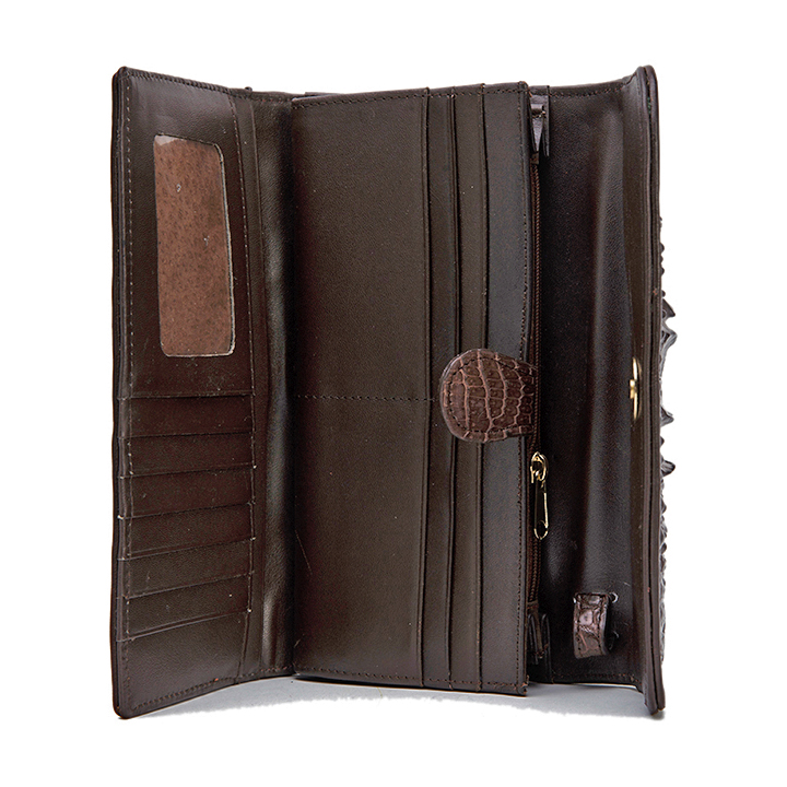 Bóp nữ da cá sấu Huy Hoàng 3 gấp nguyên con màu vàng bò, đen, nâu đỏ, nâu đất HT3204-05-06-19