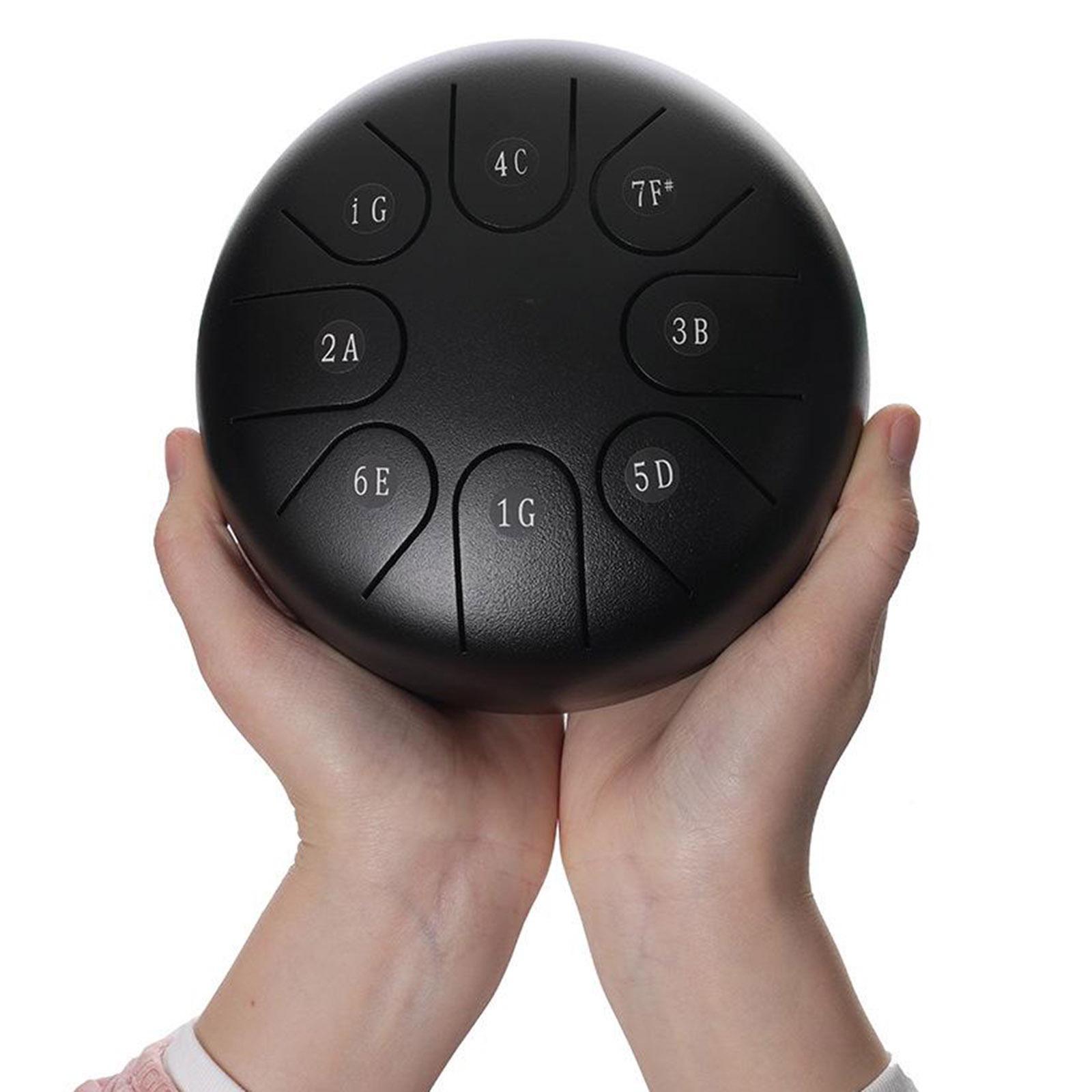 Steel Tongue Drum Steel Drums Handpan Standard C Key 8 Notes 6 Inch Percussion Instrument with Drum Mallets Carry Bag Gift for Adults Kids, Black