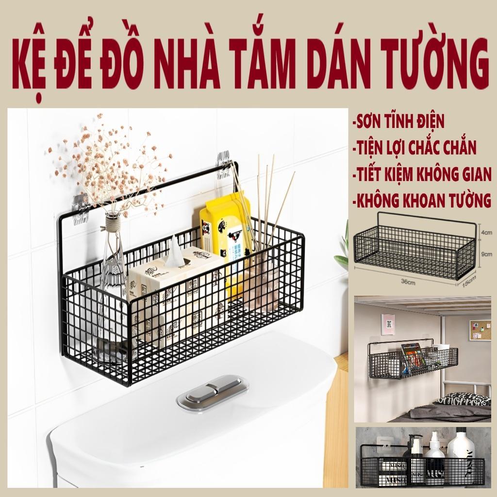 Kệ Đựng Đồ Nhà Tắm Dán Tường Hình Chữ Nhật, Kệ Thép Sơn Tĩnh Điện Cao Cấp Không Rỉ Siêu Chắc Kèm Hai Miếng Dán Tường