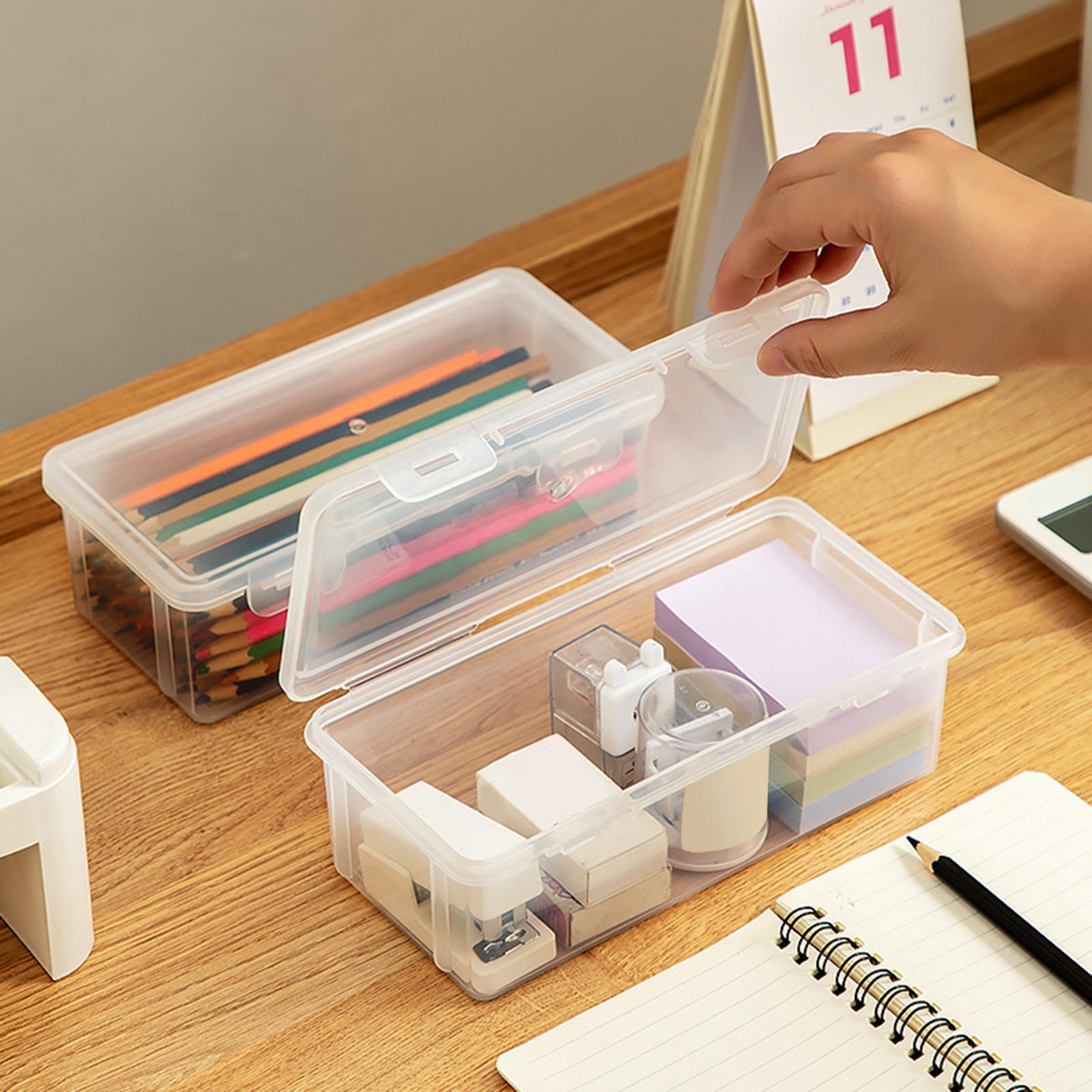 Dustproof Storage Box Clear with Lid, PP Multipurpose Portable Countertop Stackable Holder Organizer Case, for Office Supplies