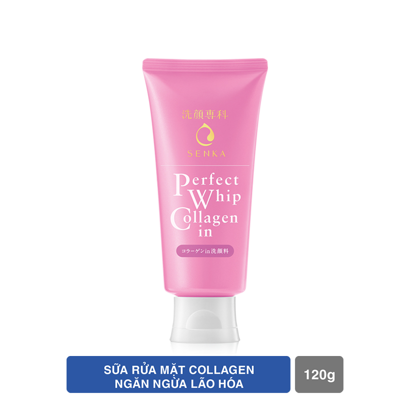 Bộ sản phẩm Senka làm sạch da ngăn ngừa lão hóa tiện lợi (Sữa Rửa Mặt Senka Perfect Whip Collagen In 120g + Khăn giấy tẩy trang 10 miếng Senka Cleansing Sheet)