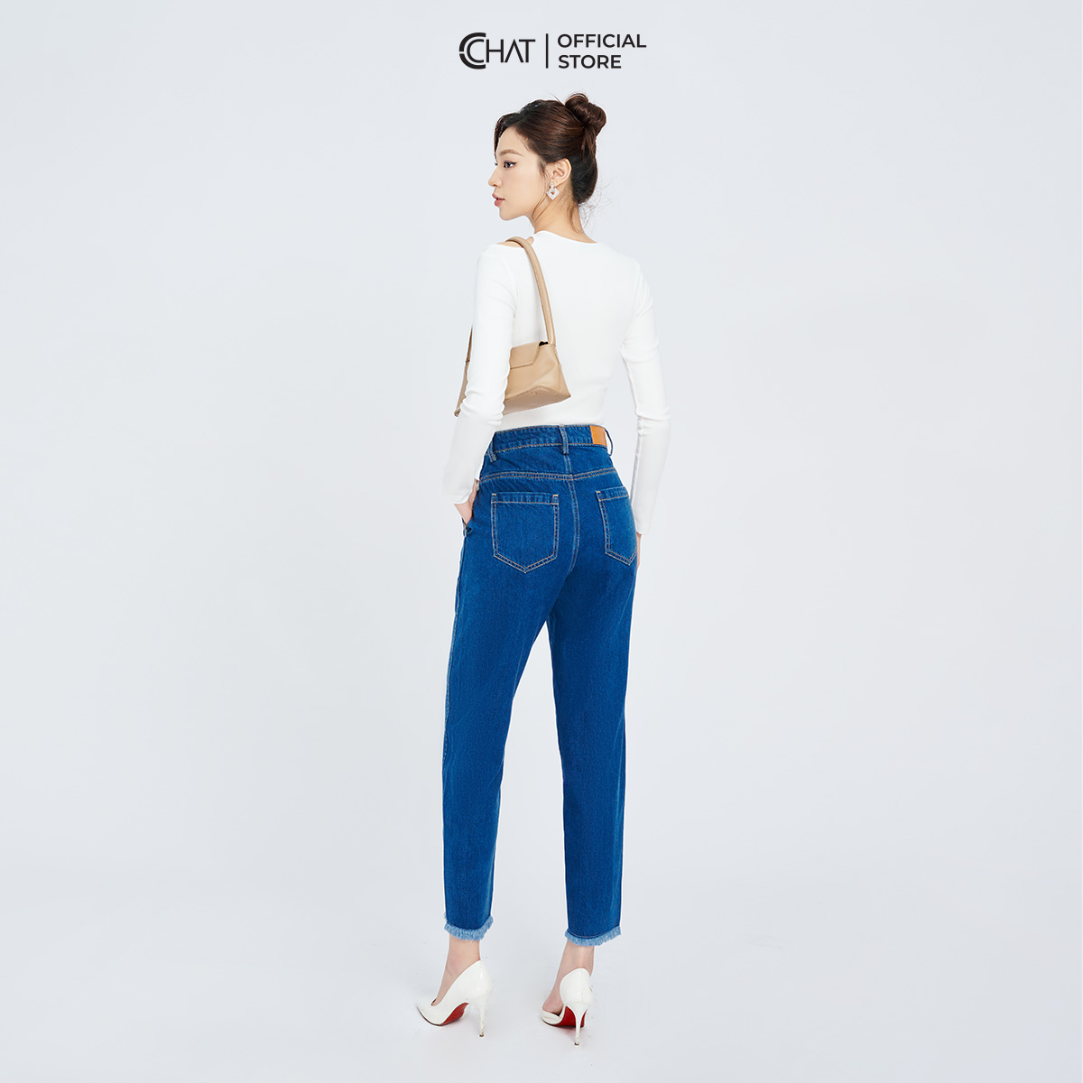 Quần Jean Nữ Dáng Baggy 2 Ly Rua Gấu Chất Vải Dày Dặn 22GDJ2013BH