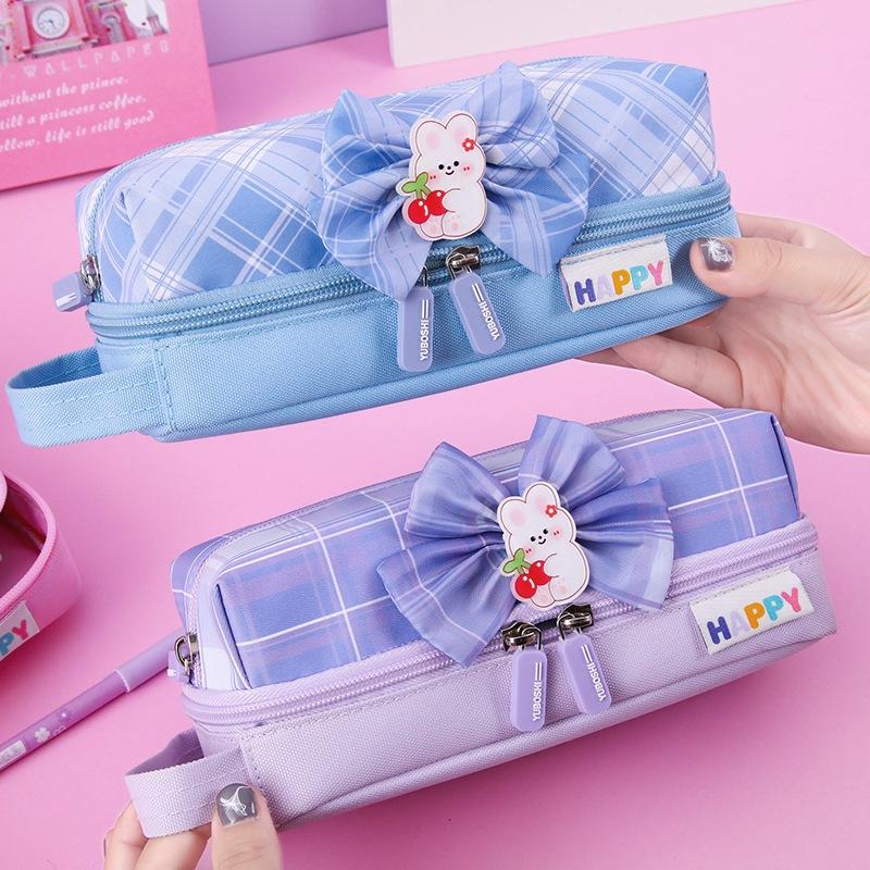 Hộp Bút Vải Cute Nhiều Ngăn Cho Bé Gái Nơ Happy  BU22