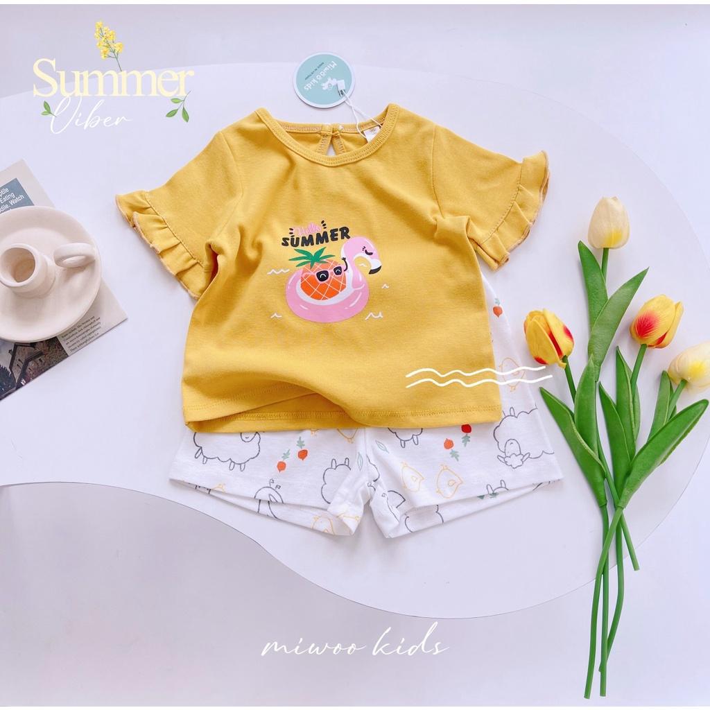 Bộ ngắn tay bèo quần hoa bozip Minky Mom xinh xắn cho bé gái từ 7-19kg BẢNG 2