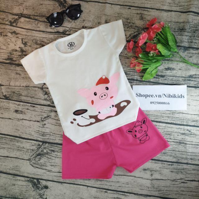 Bộ cotton bé gái hình heo con