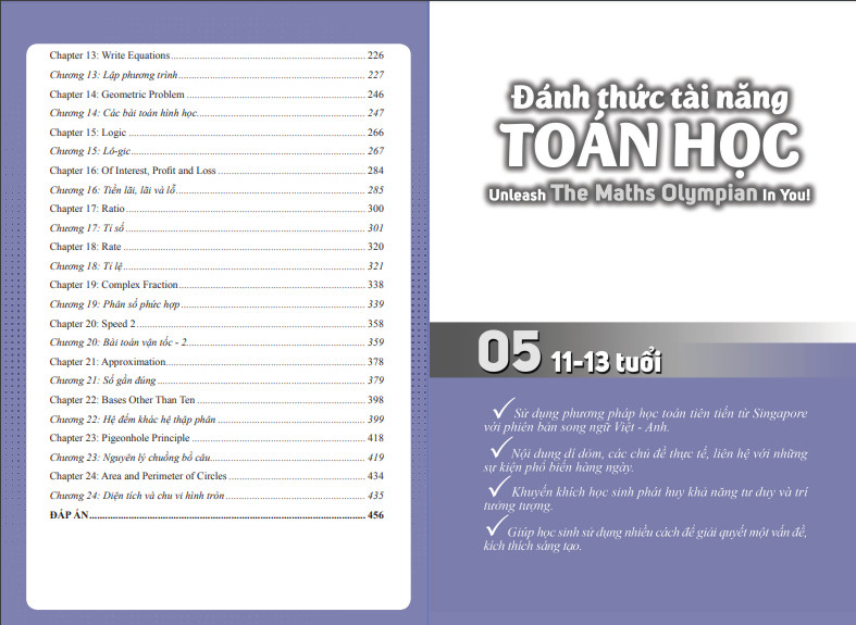 Toán Singapore: Đánh Thức Tài Năng Toán Học 5 và Luyện thi Olympic Toán quốc tế 5 - Toán Lớp 5, lớp 6 &amp; lớp 7 (Song ngữ Anh - Việt )