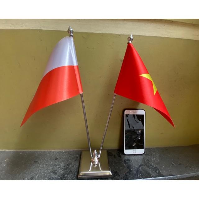 Cờ để bàn đế đôi inox Việt Nam - Indonesia