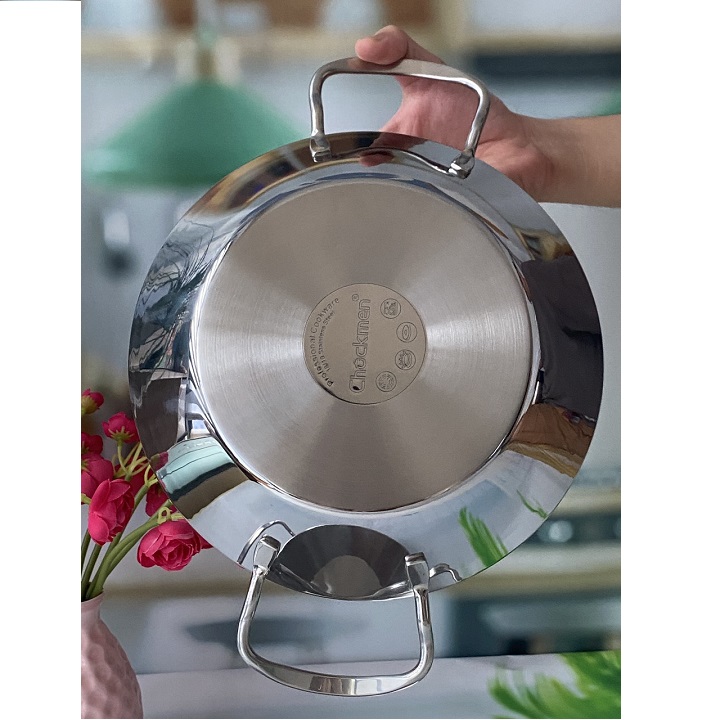 Chảo inox liền khối 20 -24 cm dùng được tất cả các loại bếp