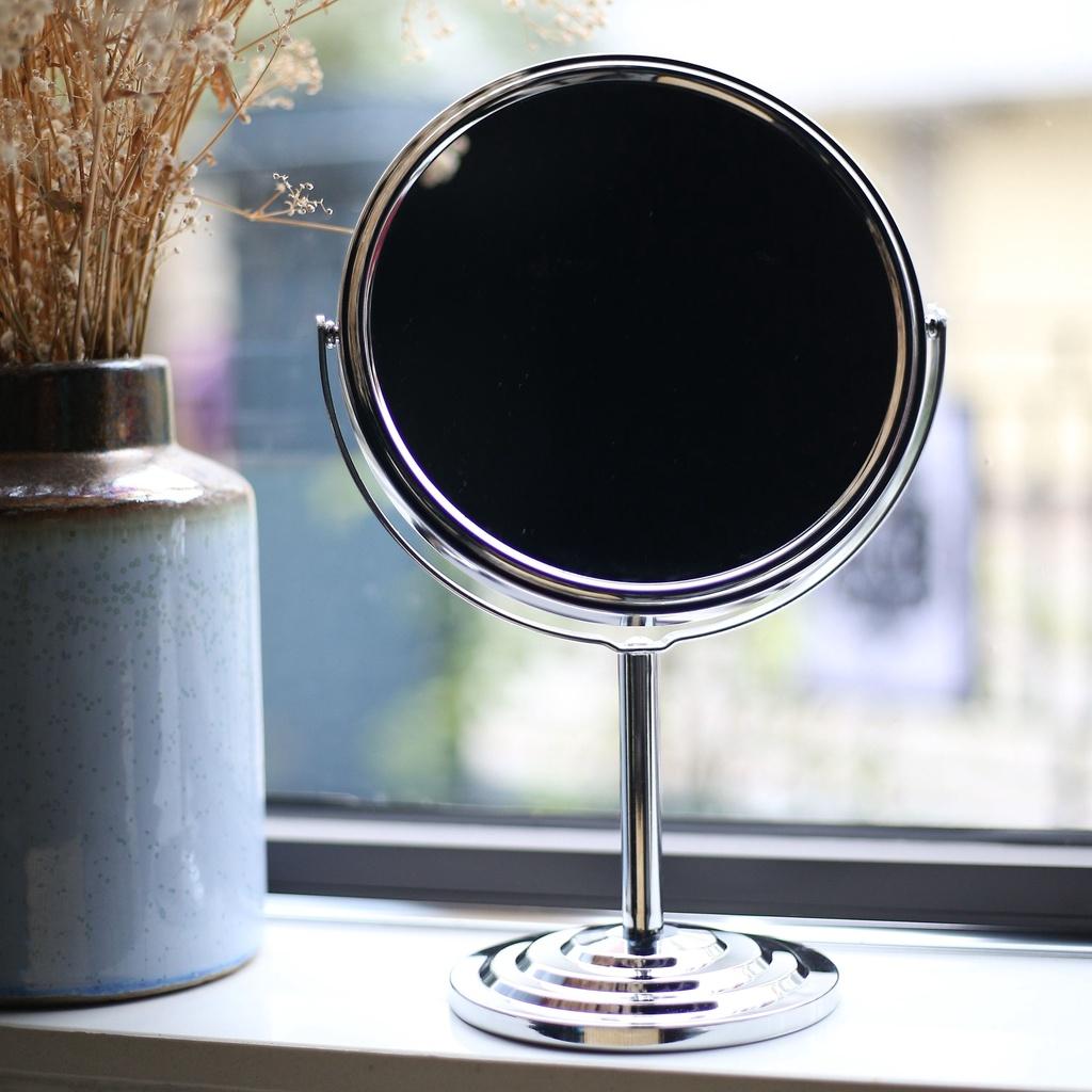 Gương Để Bàn Trang Điểm Bằng Inox Cao Cấp Không Gỉ Cỡ Lớn Xoay 360 Độ Zoom X2 CHIBI HUB Gbcc01