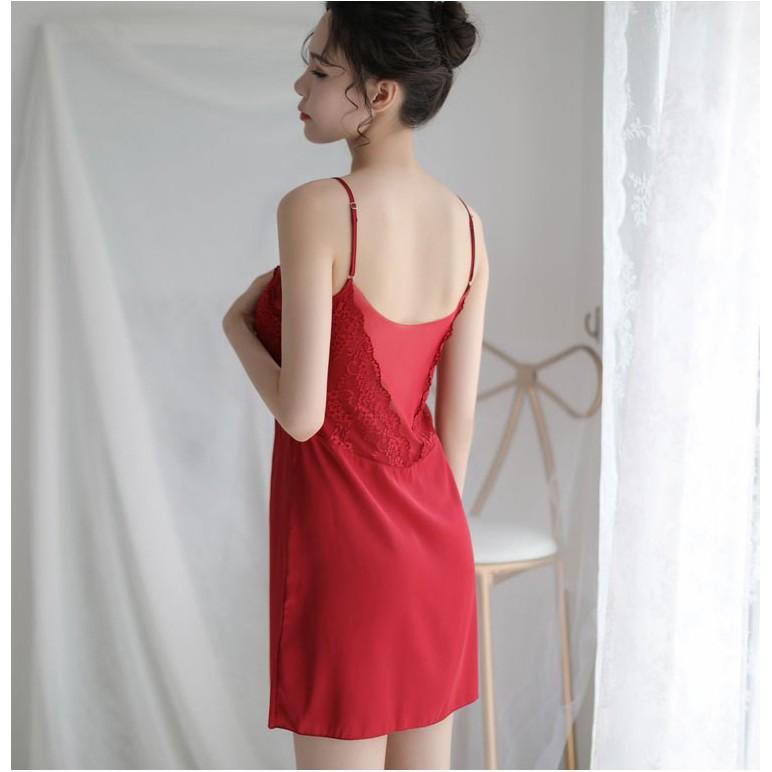 Váy ngủ lụa cao cấp phối ren có đệm ngực - Mẫu mới DN16