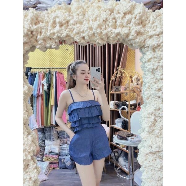 Set Đi Chơi 2 Dây Nữ, Jean Mềm 3 tầng, Quần có Túi, Freesize 40-55kg, tuỳ chiều cao - HÌNH CHỤP THẬT