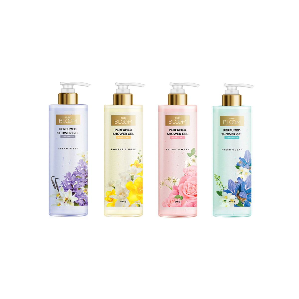 Combo 4 Chai Sữa Tắm Nước Hoa Cindy Bloom Hương Aroma Flower + Fresh Ocean + Urban Vibes + Romantic Muse