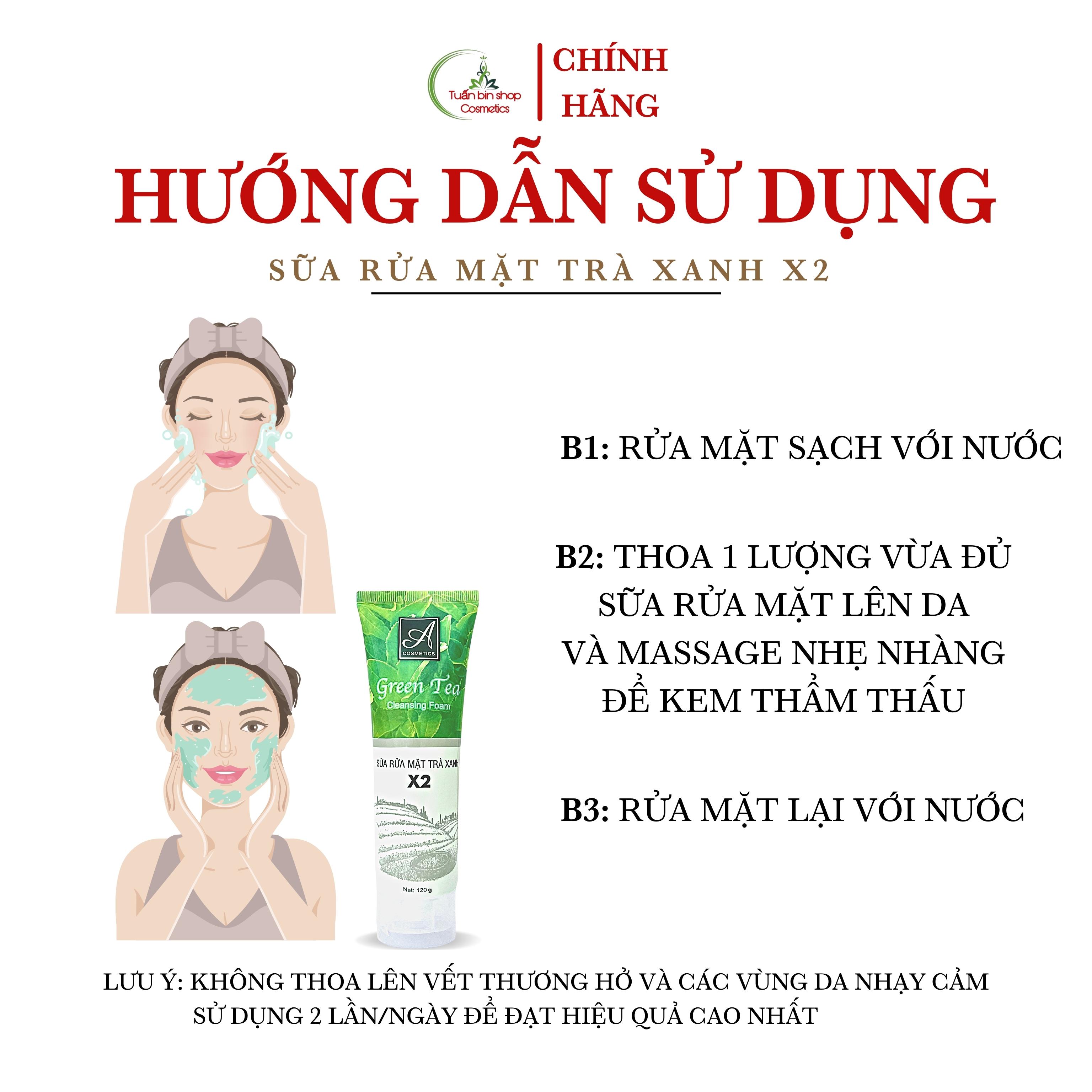 Sữa rửa mặt trà xanh x2 Acosmetics, kiềm dầu, sạch bã nhờn, làm trắng da 120g