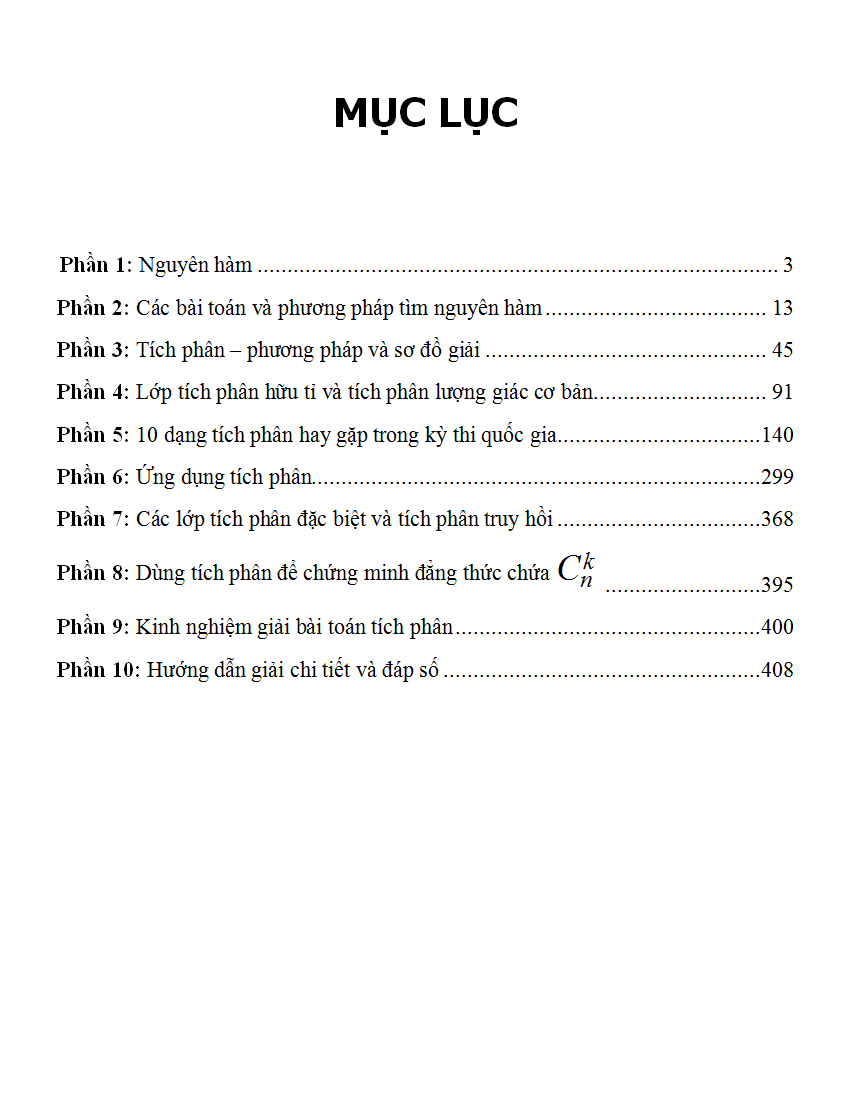 10 TRỌNG ĐIỂM HAY GẶP TRONG CÁC KỲ THI QUỐC GIA TÍCH PHÂN - TOÁN TỰ LUẬN_KV