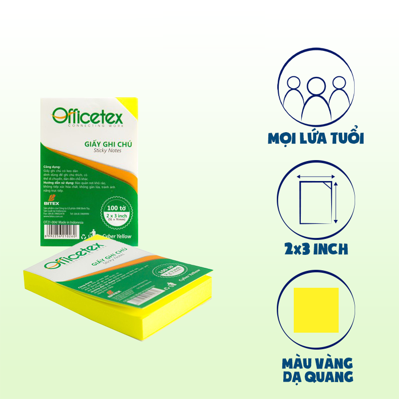 Giấy nhớ Officetex 3x2 OT21-004 màu vàng (Kích thước: 51x76mm)