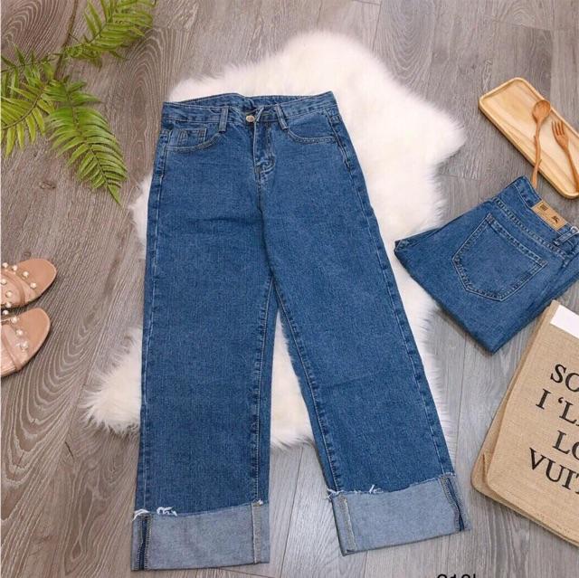 Quần jeans ống rộng gấp lai cực chất