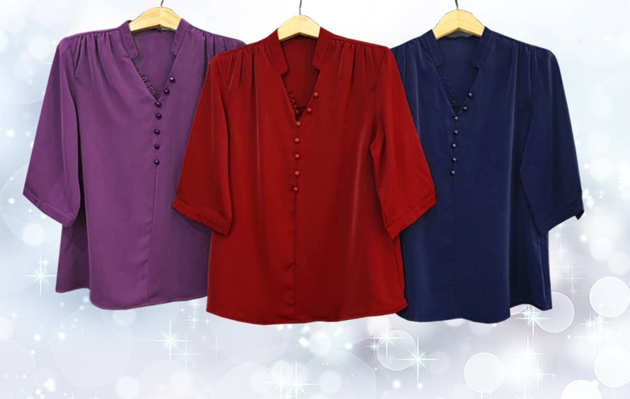 Áo Sơ Mi Quý Bà Dáng Rộng Kiểu Áo Sơ Mi Đính Nút Tay Lỡ - ÁO TRUNG NIÊN CAO CẤP 3A06
