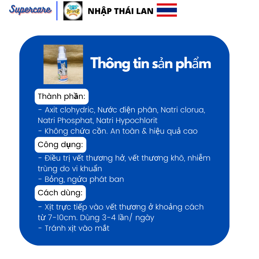 Xịt Vết Thương, Bỏng Ngứa Chó Mèo 100ml Hàng Nhập Thái Lan