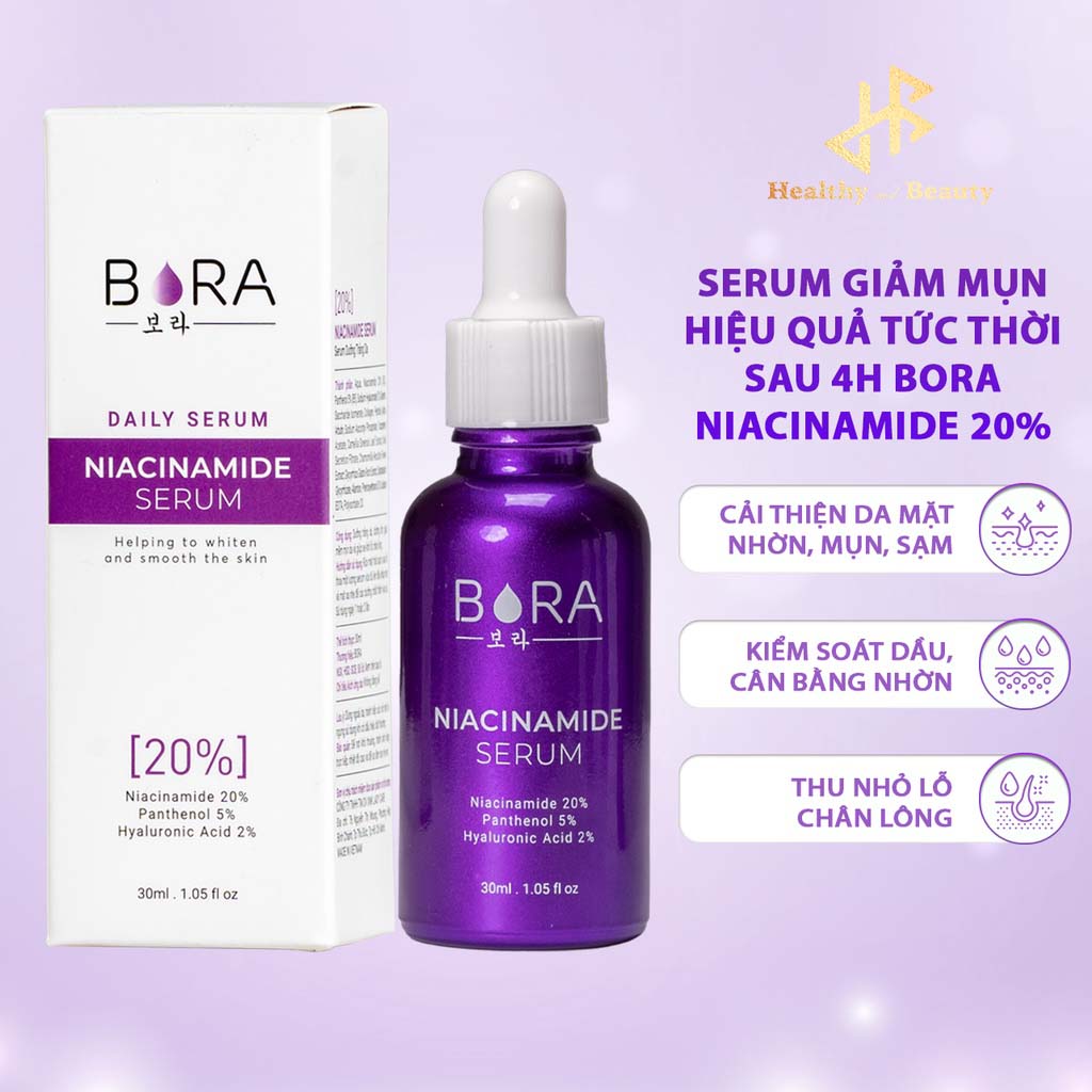 Tinh chất hỗ trợ mờ nám, thâm mụn, đều màu và sáng da Bora Niacinamide 20% lọ 30ml