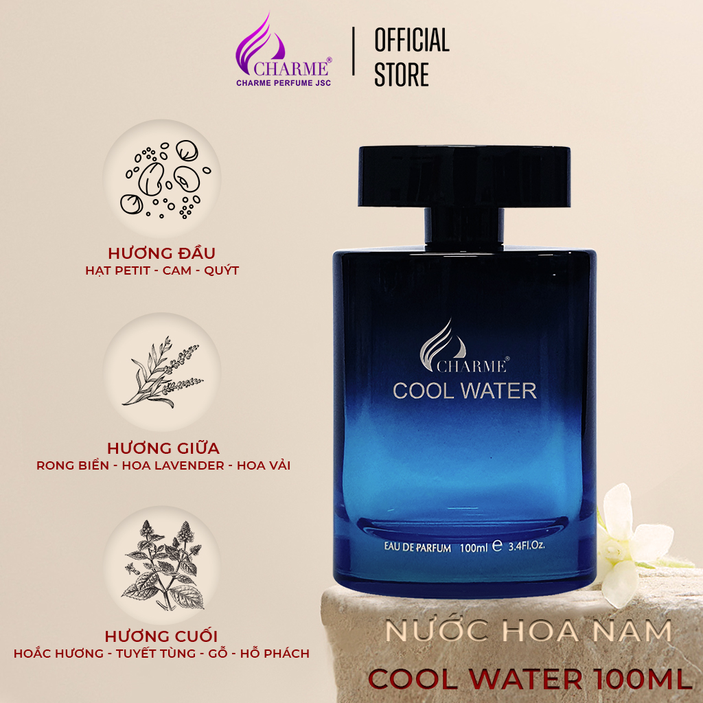 Nước Hoa Nam CHARME COOL WATER 100ml Lưu Hương Lâu Phóng Khoáng, Nam Tính_Nước Hoa Chính Hãng