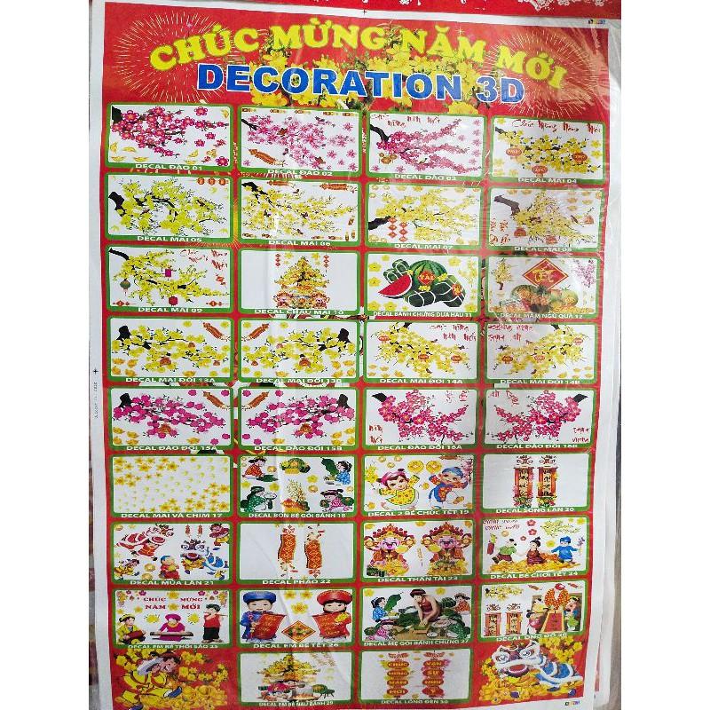Tranh sticker 3D bóc dán kính ngày tết