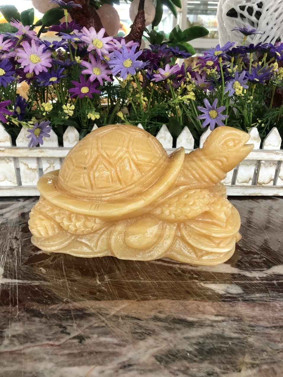 Tượng con rùa phong thủy đá ngọc hoàng long đặt bàn làm việc - Dài 20 cm