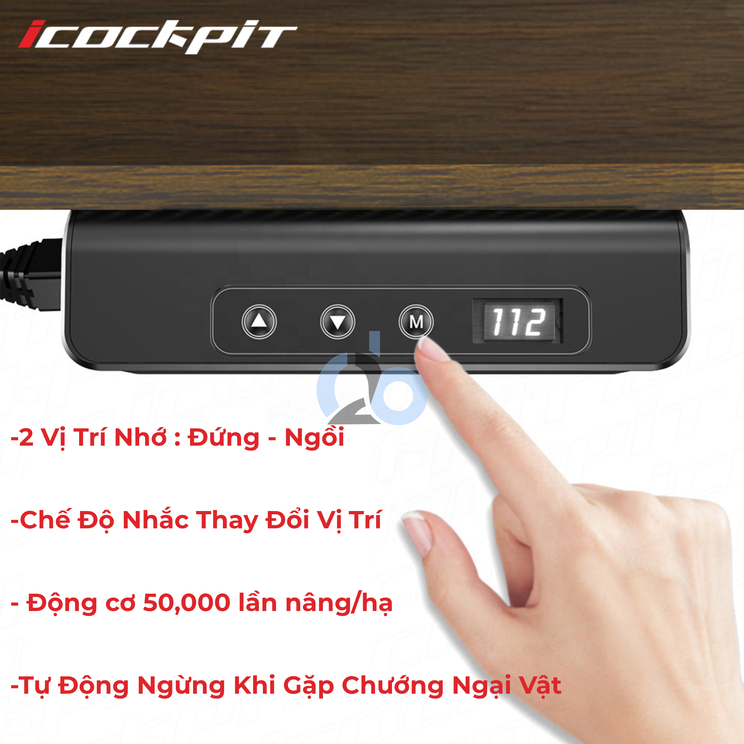 Bàn nâng hạ chiều cao thông minh iCockpit 1460 1675, tặng móc treo tai nghe, giá để ly nước