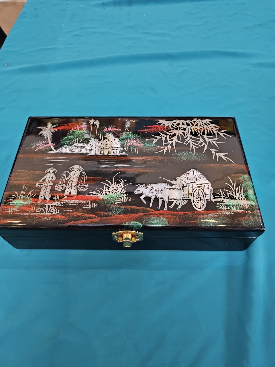 Hộp nữ trang sơn mài cẩn ốc chìm Cao Cấp size 14x24x6 cm đựng đồ trang sức, vật dụng nhỏ xinh, trang trí, làm quà tặng ý nghĩa