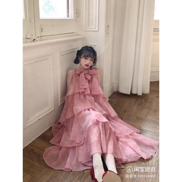Váy Công Chúa Bồng Bềnh Nhiều Tầng Màu Hồng