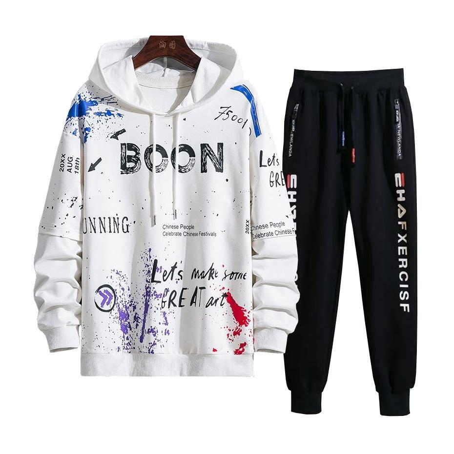 Set Bộ 2 Món Quần Dài + Áo Hoodie Nón Nam Chất Vải Nỉ (2 Dọc Chữ + Boom), SET ĐỒ THỂ THAO NAM NỮ ULZZANG MÙA THU ĐÔNG - BỘ ĐỒ NỈ THỂ THAO SỌC UNISEX, Set bộ Nỉ Bông Unisex Đồ bộ thun dày form rộng oversize