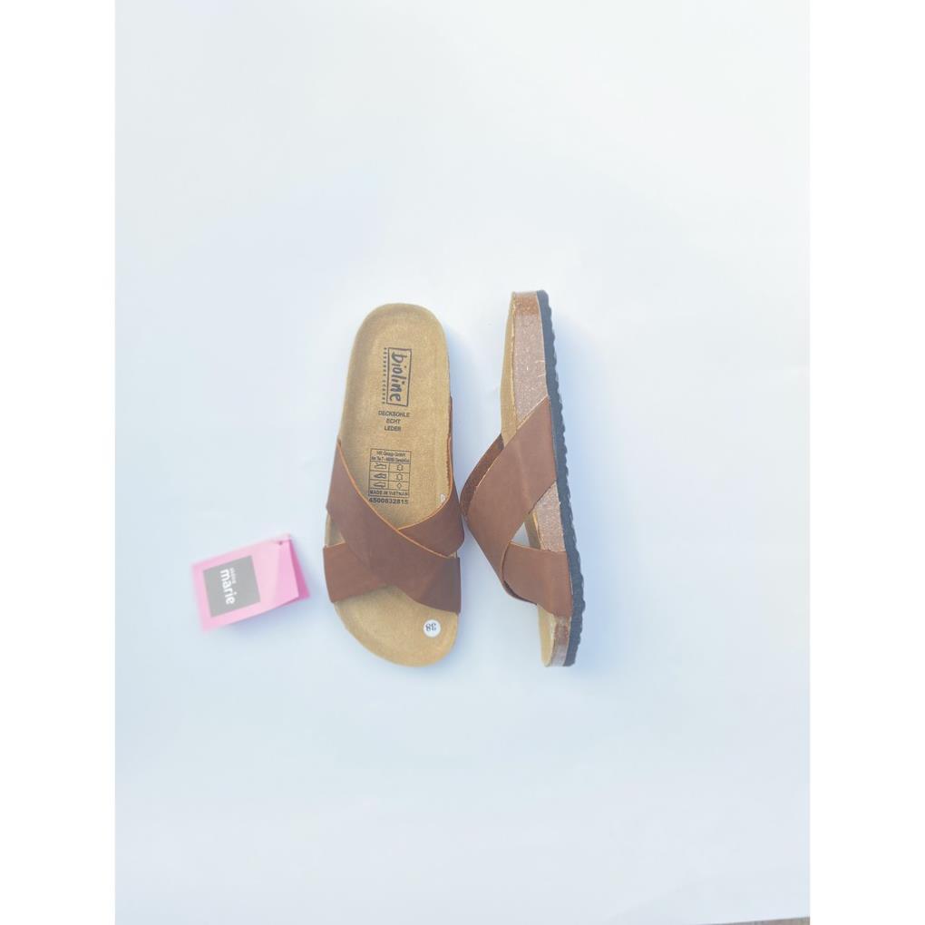 Dép birken quai chéo Bioline đế trấu da bò thật unisex mã BO3 - Bioline Official
