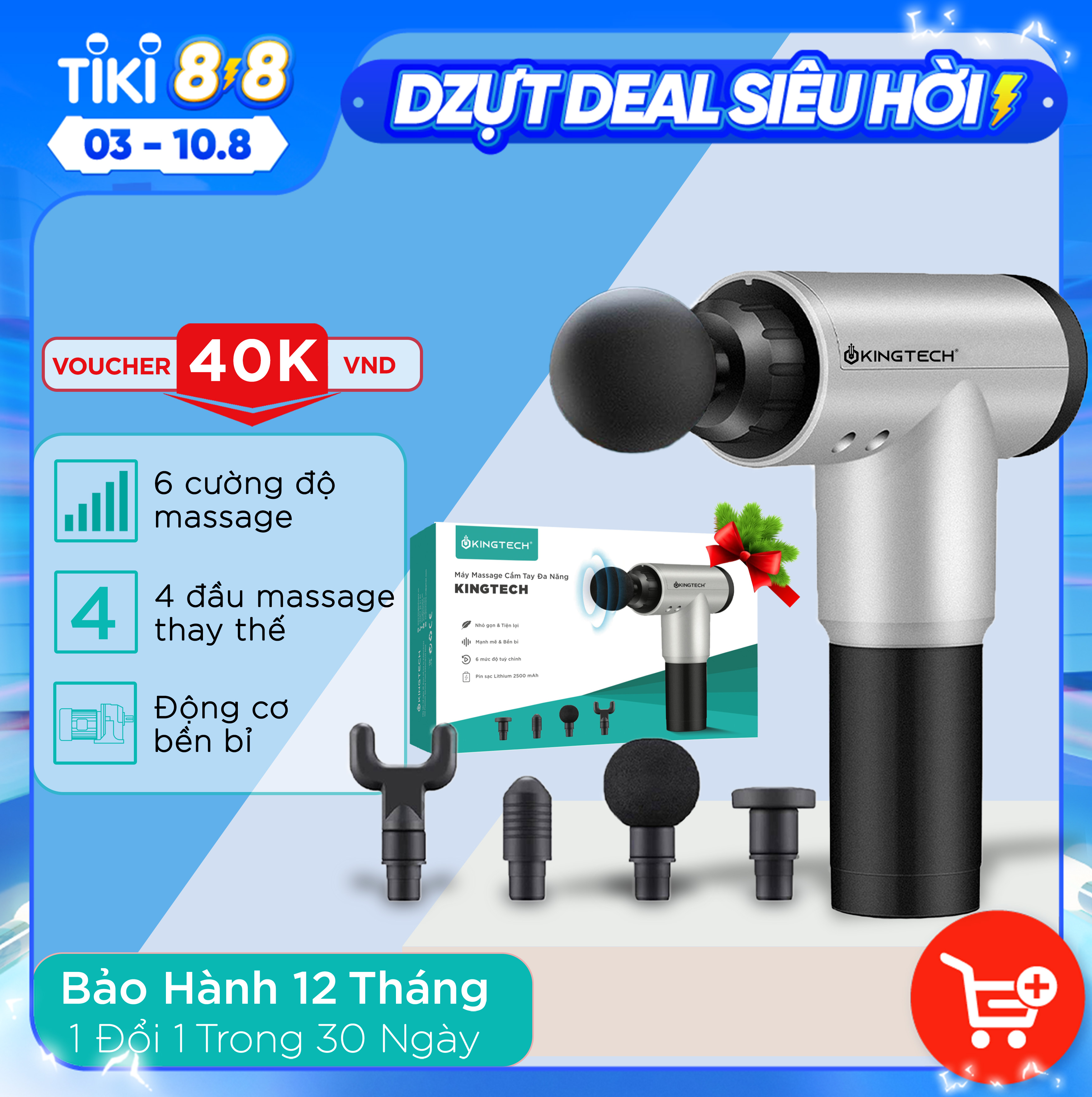 Máy Massage Cầm Tay KINGTECH KH-320 - 6 Cấp Độ, Hỗ Trợ Mát Xa Chuyên Sâu, Giảm Đau Cơ, Cứng Khớp - Quà Tặng Cho Sức Khỏe